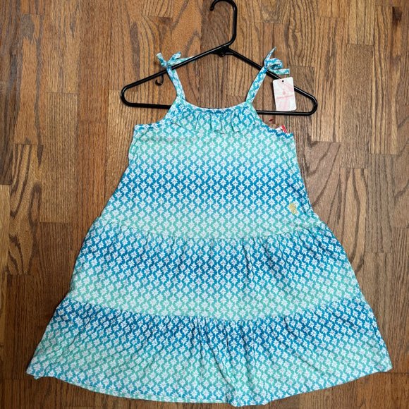 Tommy Bahama Girls Sundress Tropical Floral Straps Size 7 blue/yellow pleats